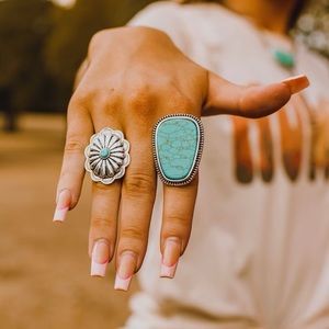 New Turquoise Concho Boho Western Cowgirl Ring Set